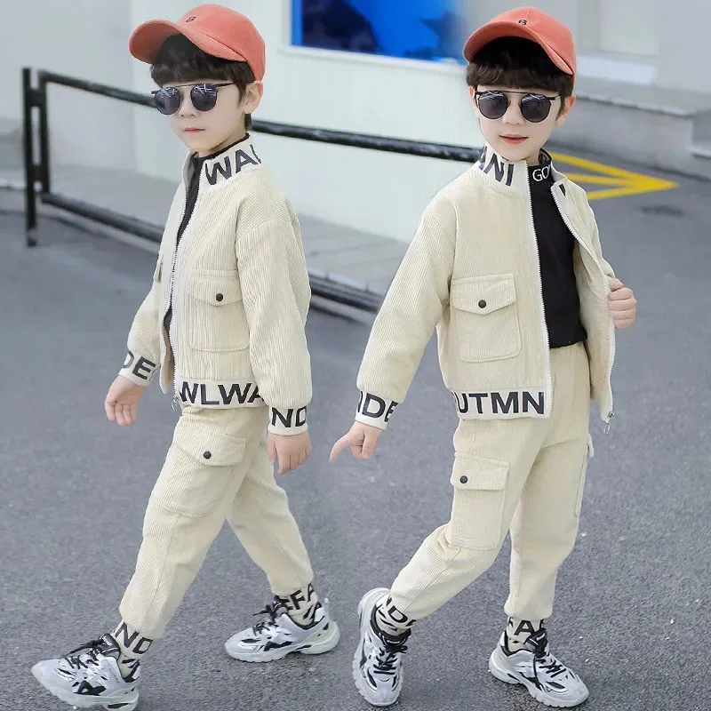 Primavera autunno velluto a coste ragazzo imposta nuovo 2023 versione coreana vestiti di moda per adolescenti 2 pezzi bello abbigliamento Casual per bambini 3