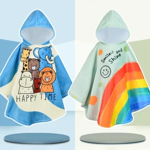 Accappatoio per bambini Asciugamano da doccia assorbente Caldo per bambini Poncho Asciugamani da spiaggia Asciugamano da bagno indossabile per bambini Asciugamano con cappuccio Accappatoio da bagno per bambini 1