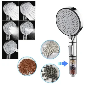 Soffione doccia con filtro al solfito di calcio Bagno Set doccia ad alta pressione a 5 velocità Accessori da bagno per purificazione multifunzionale 1