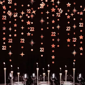Decorazioni per striscioni di compleanno in oro rosa 22th numero 22 Circle Dot Twinkle Star ghirlande fondale appeso per 22th Birthday Party 1