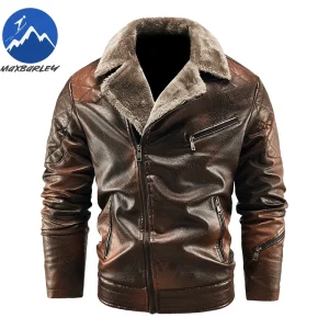 Maxbarley Giacca in pelle da uomo Inverno 2025 Nuovo bello foderato in pile Cappotto in pelle PU Uomo Giacca da moto da caccia di lusso leggera 1