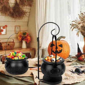 1 set di decorazioni per Halloween, feste, calderoni per streghe, oggetti di scena per interni ed esterni con supporto e ciotola di plastica nera, regali per feste di caramelle 1