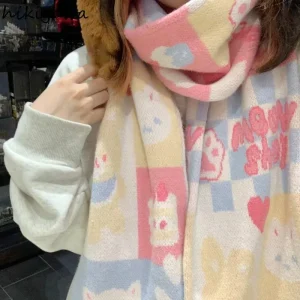 Nuova Sciarpa 2025 Autunno Inverno Donna Sciarpa carina Cartoon Lana Addensata Sciarpa lavorata a maglia per le donne Ragazze calde Piccolo scialle femminile 7p010 1