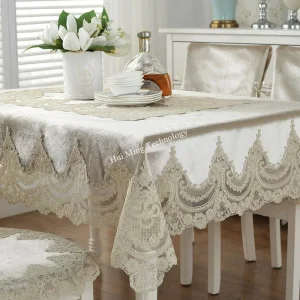 Tovaglia Tovaglia rettangolare in velluto oro bianco Tovaglia europea in pizzo ricamato di lusso per la copertura della sedia del tavolo da pranzo Casa 1