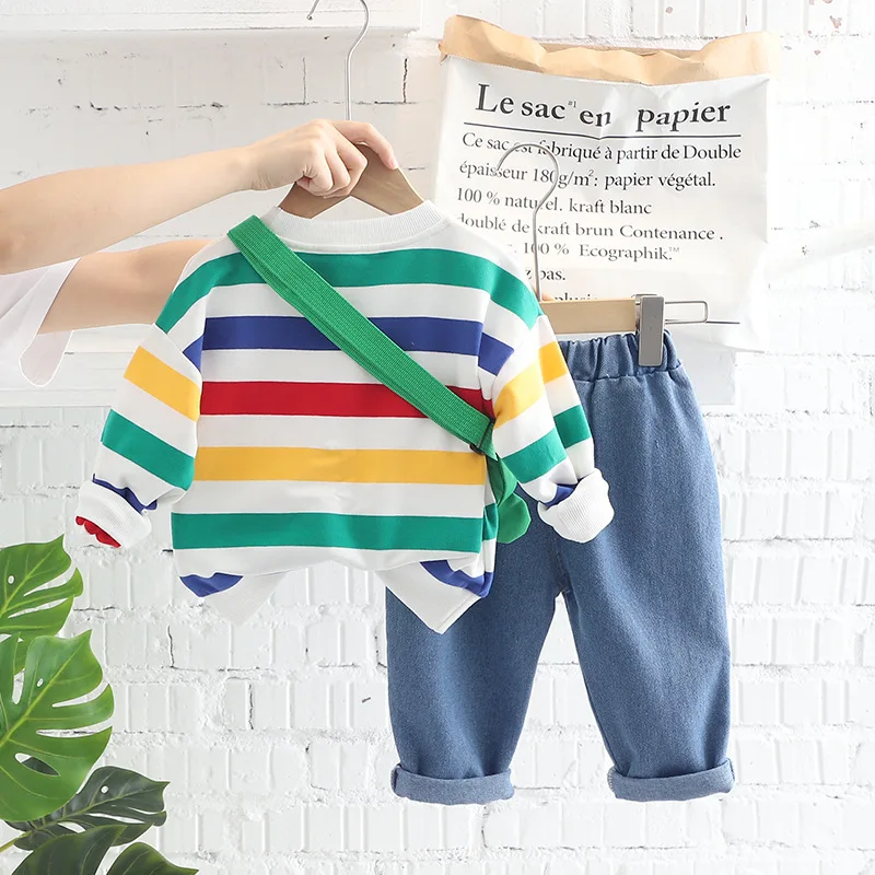 Nuova Primavera Autunno Vestiti Del Bambino Set Bambini Ragazzi T-Shirt A Maniche Lunghe Pantaloni 2 Pz/set Bambini Vestiti Per Ragazze Infantile Costume A Righe 3