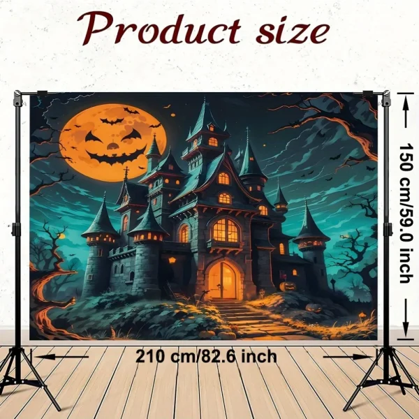 Sfondo castello di Halloween decorato con ornamenti di zucca e pipistrelli - decorazione per feste a tema 3