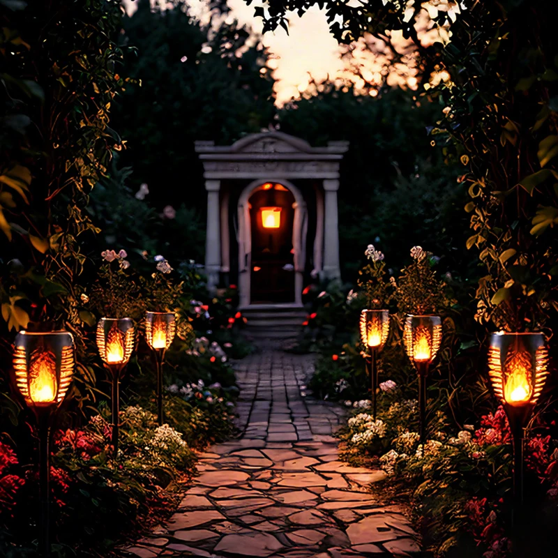 96 LED Solare Impermeabile Fiamme Sfarfallio Torcia Luci Lanterna Solare Esterna Paesaggio Decorazione del Giardino Illuminazione 6