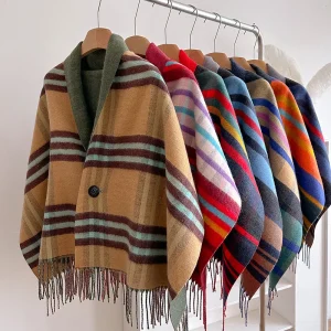 2025 Nuova Sciarpa scozzese per le donne Inverno Caldo Nappa Mantella in cashmere Scialle a doppia faccia Sciarpa calda multifunzionale Poncho di moda 1