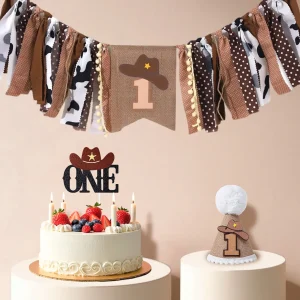 Decorazioni per il primo compleanno del cowboy Cappello per la festa del primo compleanno Banner per seggiolone per il primo compleanno Topper per torta per il primo compleanno 1° compleanno D 1
