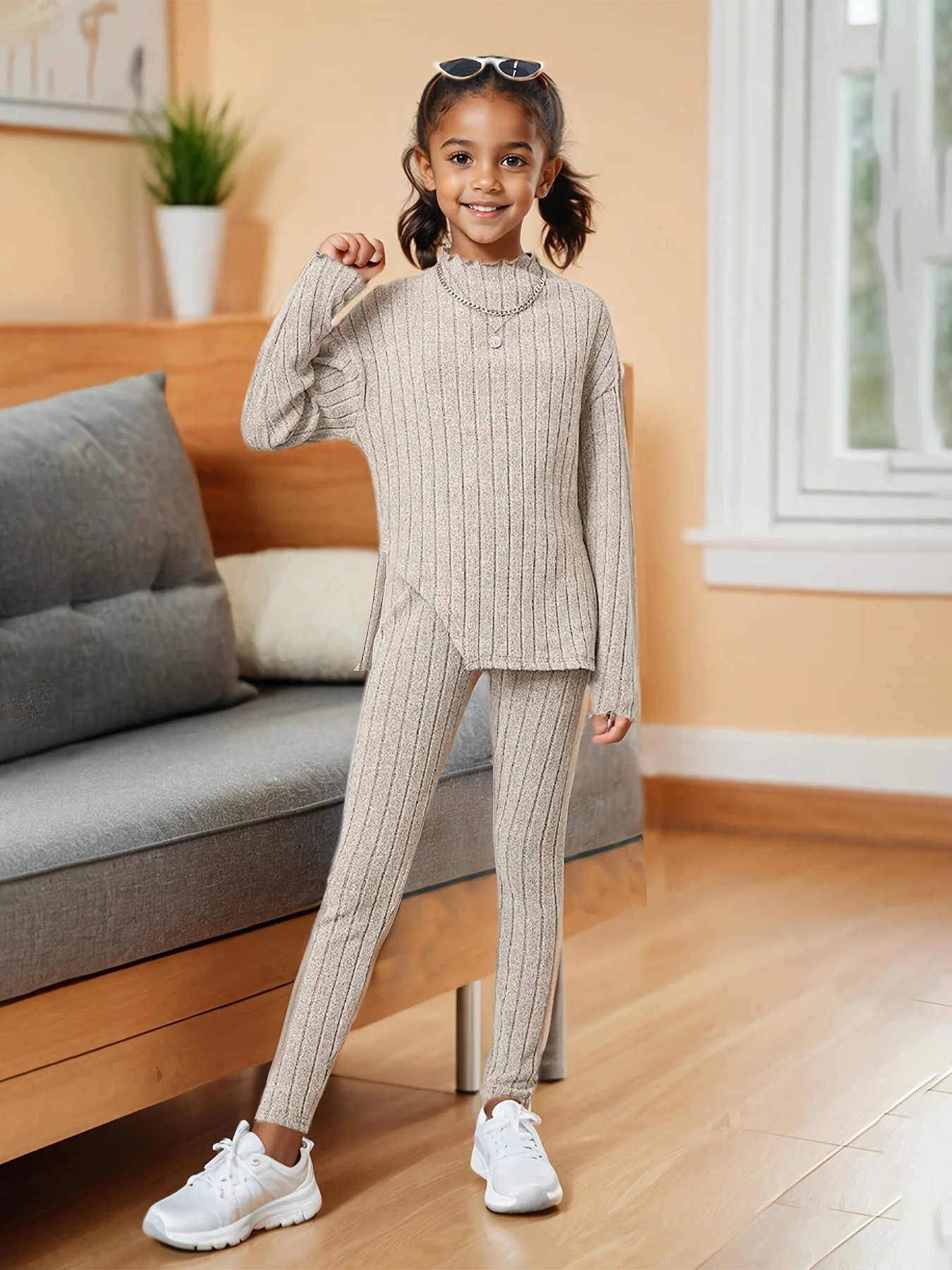 Abbigliamento per bambini Ins Ragazze Autunno Outfit Set Ragazze Manica lunga Split Knit Top Pantaloni skinny Due pezzi Bambini Autunno Inverno Abiti solidi 1