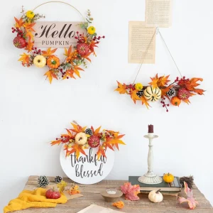 Ghirlanda autunnale artificiale Zucca Bacche d'acero Raccolta Ringraziamento Festa di Halloween Parete di casa Porta d'ingresso Finestra Decorazione da appendere Regalo 1