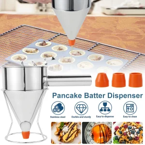 Dispenser per pastella per pancake Dispenser per imbuto in acciaio inossidabile multi-calibro con supporto Cupcakes Strumenti per la cottura Gadget da cucina 1