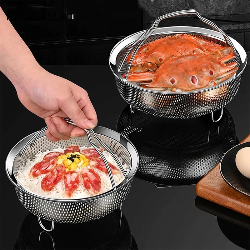 Cestello per vapore in acciaio inossidabile 304 con manico pieghevole, scolapiatti per frutta e verdura, per la separazione della zuppa di riso, cottura a vapore 1