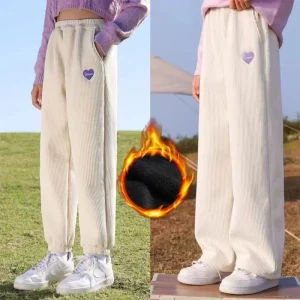 Moda ragazze adolescenti pantaloni larghi in velluto a coste pantaloni in pile pantaloni da jogging per bambini pantaloni sportivi caldi casual abbigliamento per ragazza 1