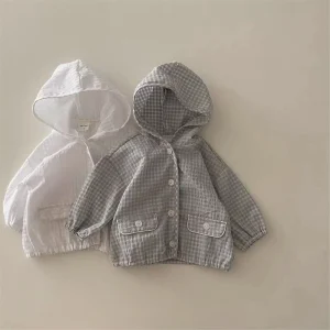 2025 Estate Nuovo Bambino Manica Lunga Protezione Solare Giacca Infantile Ragazza Plaid Con Cappuccio Protezione Solare Cappotto Bambino Ragazzo Sottile Cardigan Traspirante 1