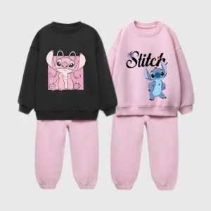 Abiti neri rosa per ragazze Costume autunnale di marca Stampa di cartoni animati Felpa con cappuccio + Pantaloni sportivi Set da 2 pezzi Vestito di abbigliamento per bambini di nuovo design 1
