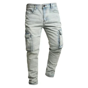 Primavera e autunno nuovi pantaloni da lavoro da cowboy alla moda slim fit non elastici da uomo alla moda jeans casual con tasche multiple 1