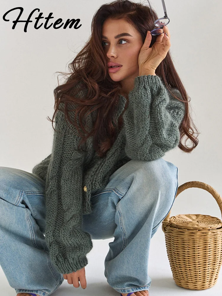 Cardigan allentato lavorato a maglia casual da donna manica lunga solida o-collo maglione monopetto femminile 2025 maglioni autunnali moda signora 4