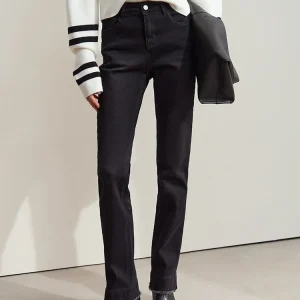 AMII Minimalista 2025 Nuovi Jeans Slim Abbigliamento Donna Casual Bordo Ruvido Lucido Diviso Piedi Stretti Inverno Pantaloni Neri 12444148 1