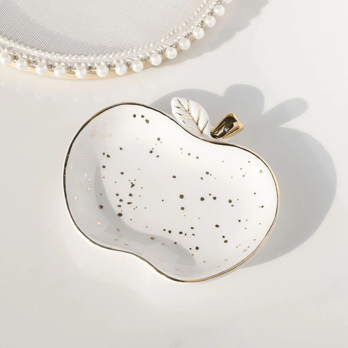 Vassoio per gioielli in ceramica piatto per gingillo vassoio per chiavi di vanità di mele per le donne, piatto porta anelli, piatto per gioielli carino decorazione della stanza regalo di compleanno 5