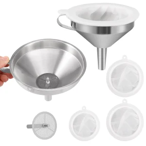 Set di imbuti da cucina da 2 pezzi Set di imbuti in acciaio inossidabile 304 da 5/6 pollici con filtro da 200 maglie 100 mesh per succo liquido di vino per vino 1
