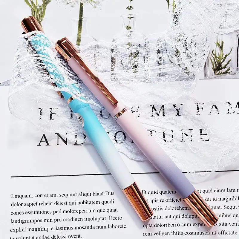 LUOSHI Studente Penna EF 0.38MM 0.5F Pennino Sostituibile Sacchetto di Inchiostro Gradiente in Metallo Mezza Punta Scrittura Liscia Stabile Forniture di Cancelleria 6