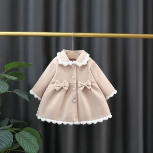 (Cappotto a maniche lunghe per bambina da (0-3 anni) Nuovo abbigliamento per bambini in stile coreano con fiocco dolce per l'autunno e l'inverno 1