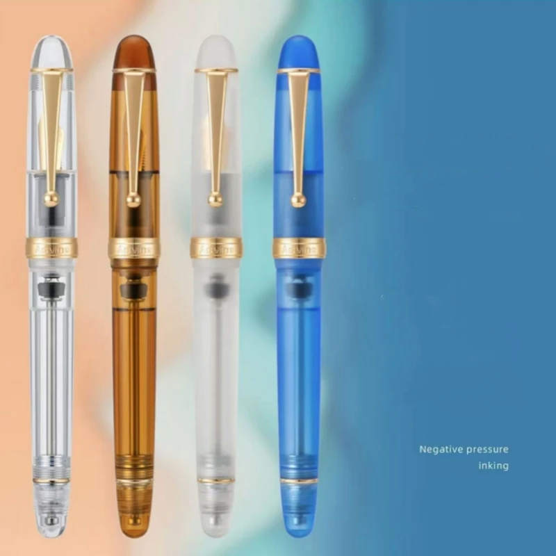 Asvine V126 Penna stilografica con riempimento acrilico sottovuoto EF/F/M Pennino Bellissimo set regalo per scrittura trasparente/marrone opaco bianco Cancelleria 5