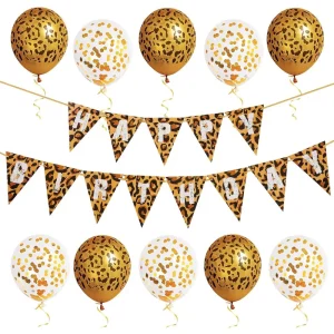 Kit di palloncini per striscioni triangolari con stampa leopardata a tema ghepardo per buon compleanno per animali, compleanno, baby shower, decorazione per feste 1