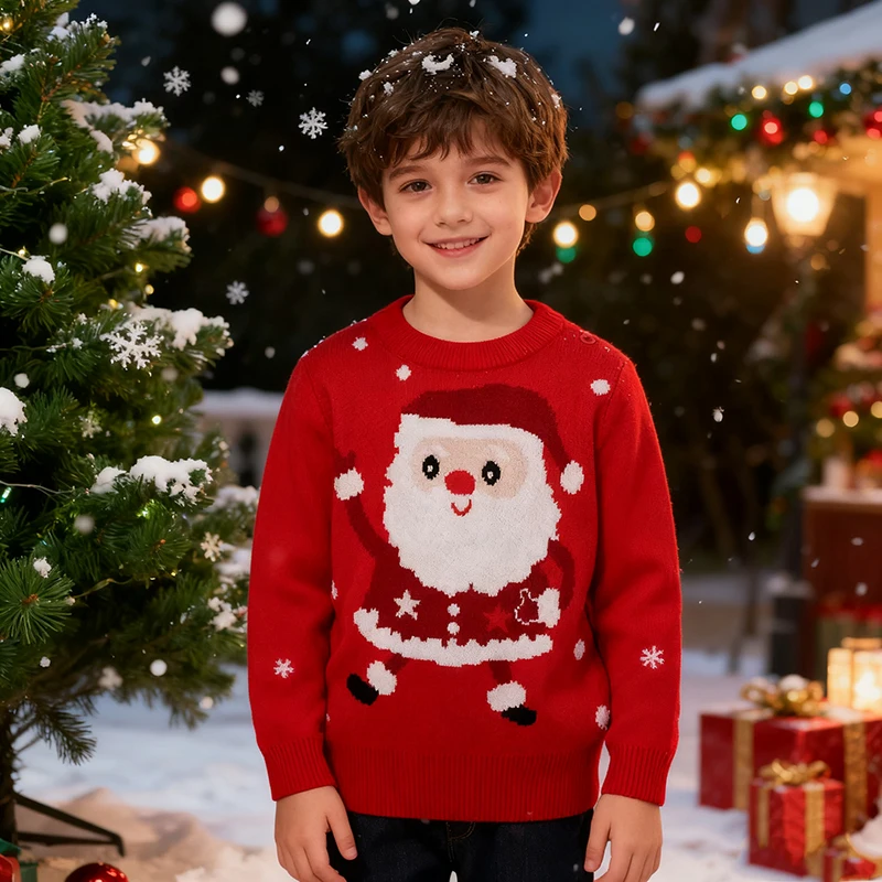 Maglioni di Natale Bambini Autunno Inverno Pullover caldo Bambino Cartoon Maglioni lavorati a maglia Abbigliamento per bambini 2-6 anni Maglioni di Natale per ragazza ragazzo 2