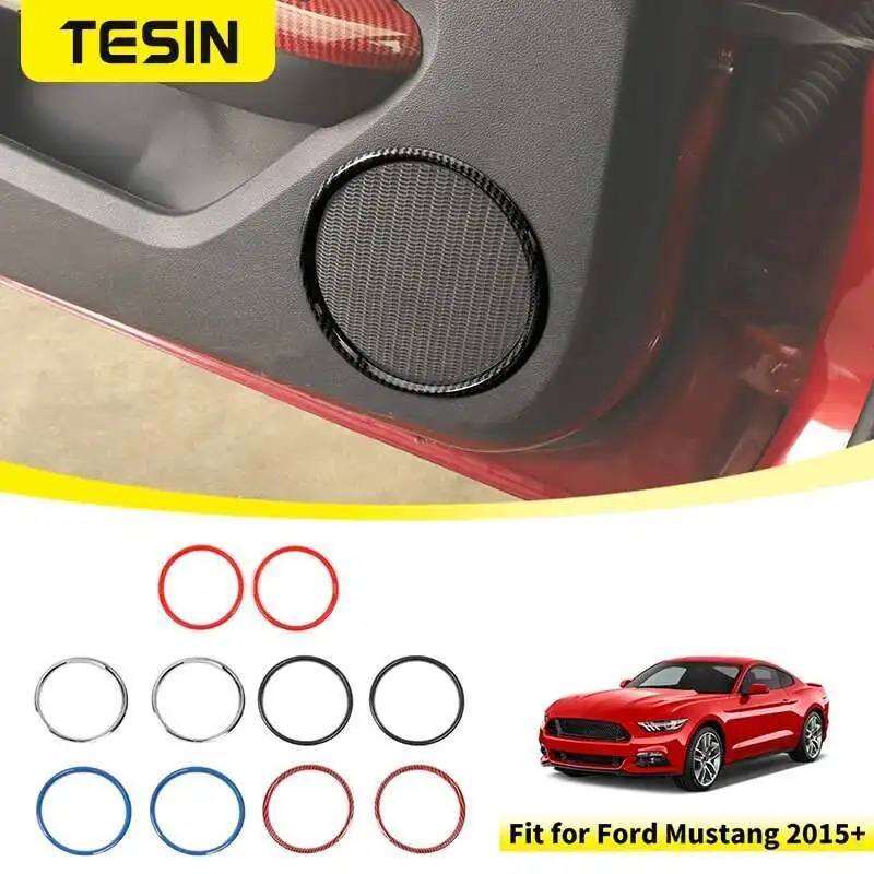 TESIN ABS In Fibra di Carbonio Auto Porta Interna Audio Altoparlante Decorazione Copertura Accessori per Ford Mustang 2015-2020 2021 2022 2023 1