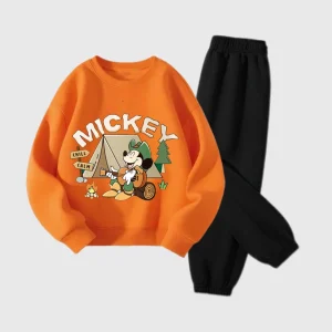 Abiti a maniche lunghe per ragazzi e ragazze Topolino arancione Top Pantaloni neri Due pezzi Bambini 2025 Autunno Nuovo design Abbigliamento Abiti 1