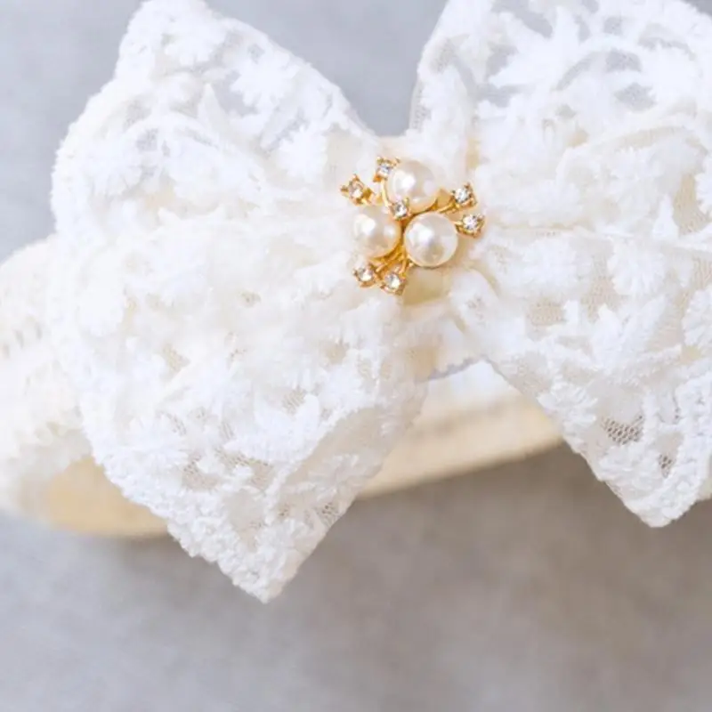 D7YD Fascia per capelli con fiocco per neonate Fascia per capelli con fiocco in pizzo Elegante fascia larga Accessori per 4