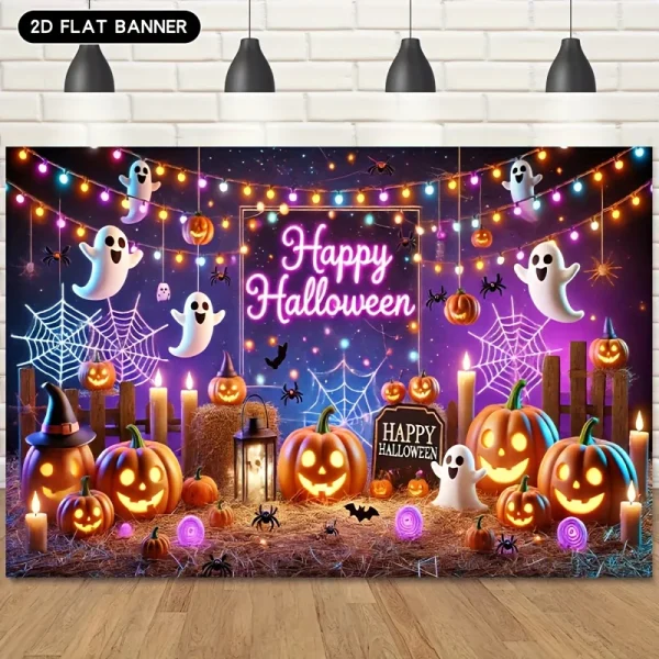 Banner di sfondo di Halloween da 1 pezzo, design terrifioso della zucca, decorazioni natalizie e festive universali 1