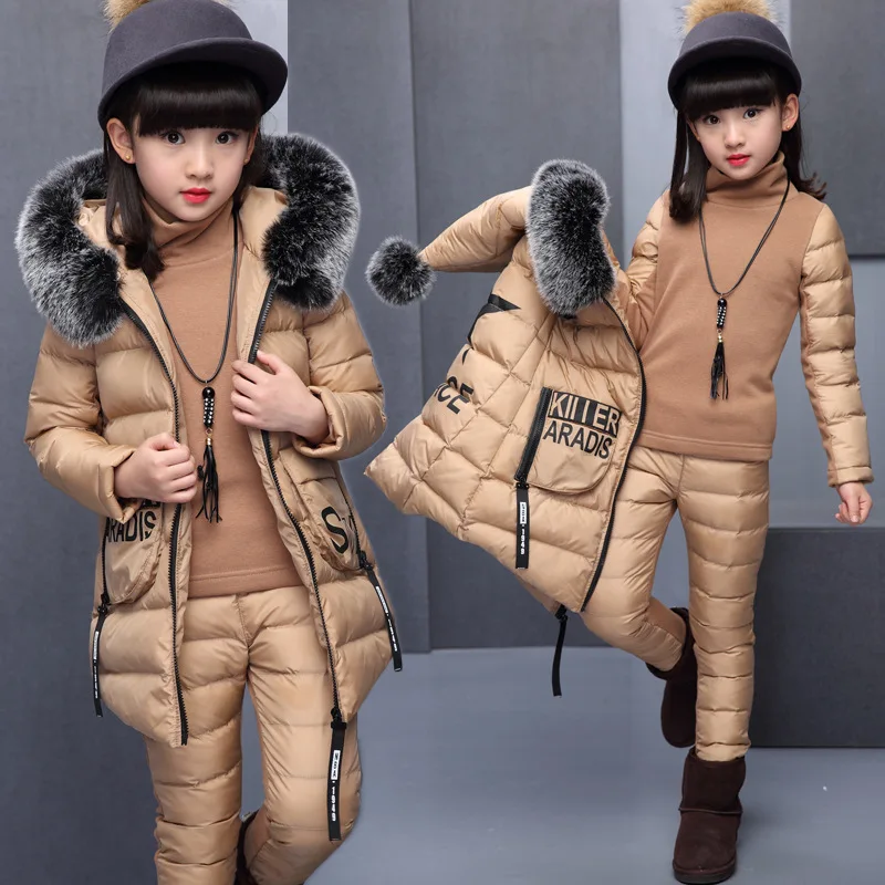 Set di abbigliamento per ragazza per la Russia giacca invernale con cappuccio + pantaloni in cotone caldo Top 3 pezzi cappotto con cappuccio in pelliccia 1