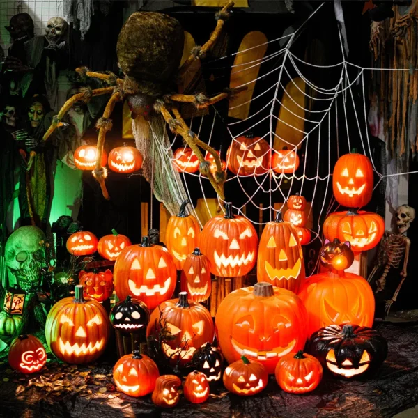 Decorazioni per zucca incandescente di Halloween Decorazioni per feste a casa a tema festival alimentate a batteria con triplo strato illuminato a LED 4