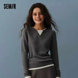 Maglione lavorato a maglia Semir da donna con collo rotondo contenente lana Temperamento slim fit 2025 Maglione invernale NewColorblock 1