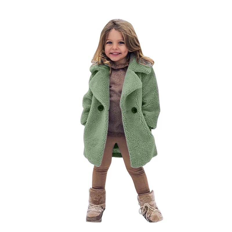 Calde giacche di lana d'agnello per ragazze ragazzi capispalla in pile invernale autunno bambini moda cappotti monopetto vestiti per bambini grandi 2
