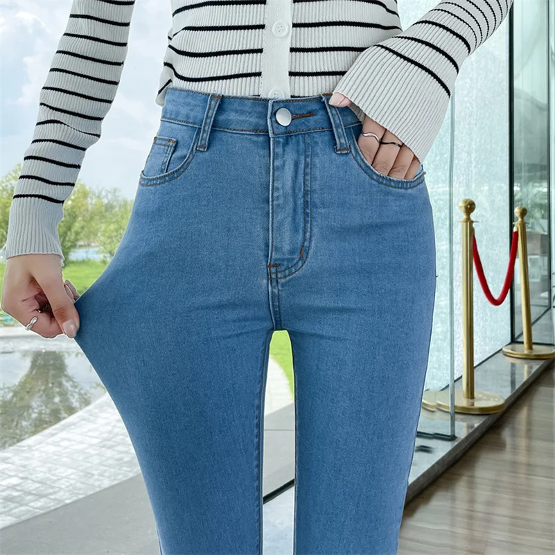 Jeans elasticizzati da donna Jeans skinny slim a matita da donna Pantaloni vintage a vita alta Leggings da ragazza Pantaloni moda coreana a gamba dritta 1