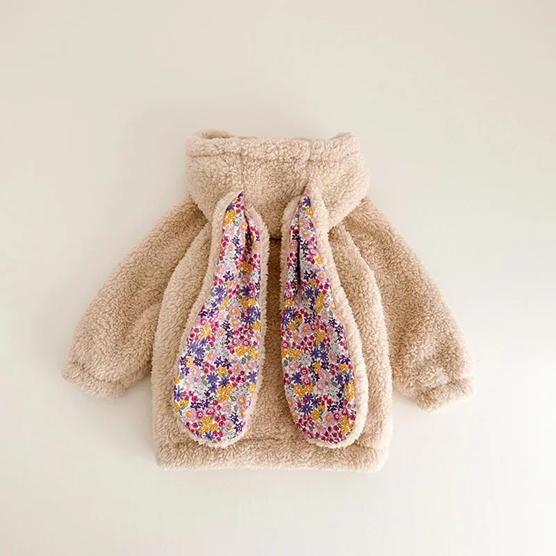Giubbotti per bambina per 1-7 anni Primavera Inverno Pile Bambino Bambino Caldo Coniglio Cappotto con cappuccio Bambini Ragazze Capispalla lunghi Vestiti per bambini 4
