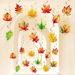 12 decorazioni pendenti a spirale con foglie d'acero acquerello - Decorazioni stagionali per la raccolta del Ringraziamento autunnale vibrante per uso interno/esterno 1