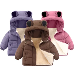 Nuovo autunno inverno ragazzi ragazze giacca orecchie da orso carino spesso tenere al caldo con cappuccio foderato con velluto pesante tenere al caldo cappotto per 1-8 anni 1