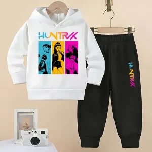 KPOP Demon Hunters Tuta sportiva per bambini Ragazzi e ragazze Moda Cartoon Felpa con cappuccio Tuta Primavera e autunno Moda Maglione Pantaloni sportivi 1
