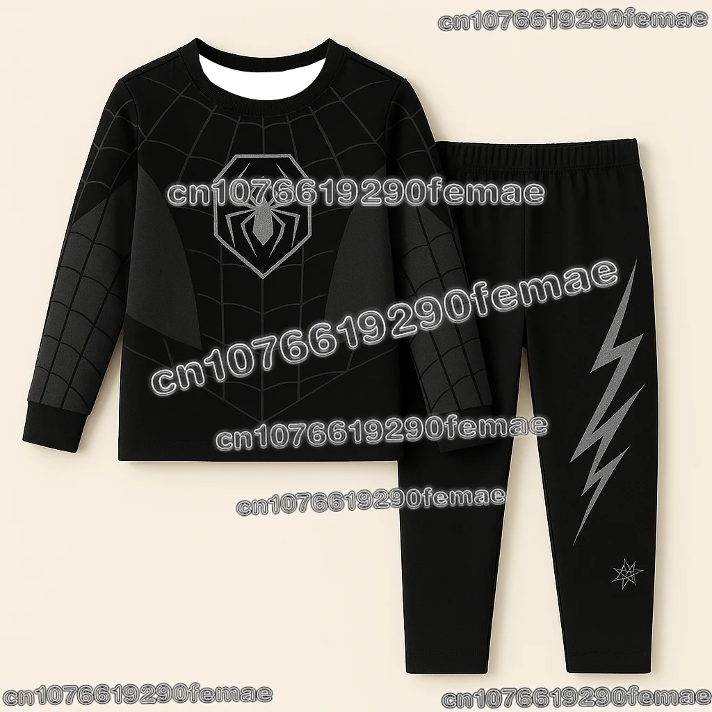 Spider-Man Cartoon Coppia oversize vestito T-shirt a maniche lunghe e pantaloni pigiama Abbigliamento casual per l'uso quotidiano domestico e all'aperto 2
