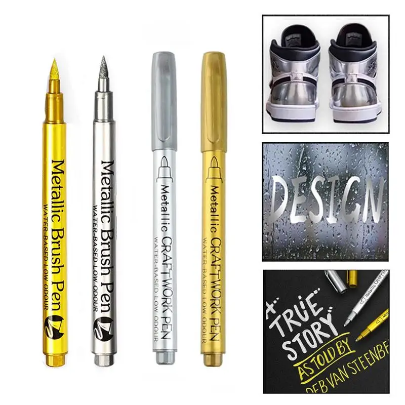 1/2 pezzi pennello pennarelli metallici colore oro argento pennarelli artistici permanenti mestiere scrapbooking pittura materiale scolastico di cancelleria 5