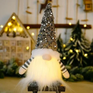 Decorazione gnomo di natale illuminata, Tomte svedese scandinavo fatto a mano, figurina di elfo di babbo natale bambola senza volto decorazione natalizia da tavolo 1