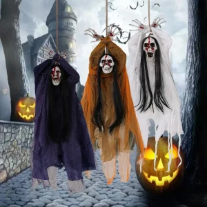 Ciondolo decorativo per festa di Halloween Spaventoso grazioso teschio di garza appeso per finestra a muro Giardino Cortile Casa stregata Puntelli per feste 1