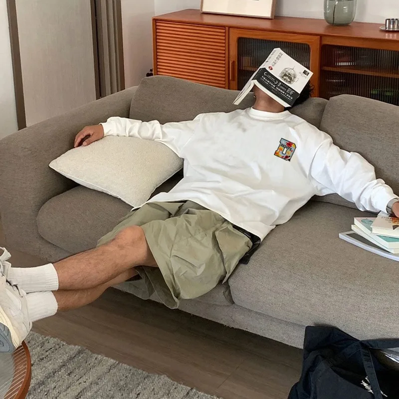 American Funny Print T-shirt bianca da uomo Autunno Inverno 2025 Nuovo 100% cotone maniche lunghe Sport Gym T-shirt Y2k Top abbigliamento uomo 3