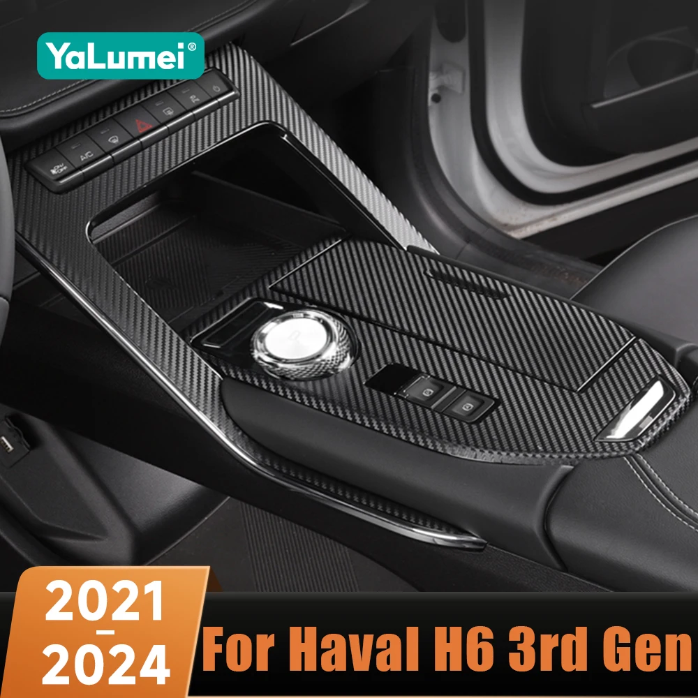 Stainless In Fibra di Carbonio Auto Console Centrale Del Cambio Pannello di Copertura Srickers Per Haval H6 3rd Gen 2021 2022 2023 2024 GT DHT PHEV 1