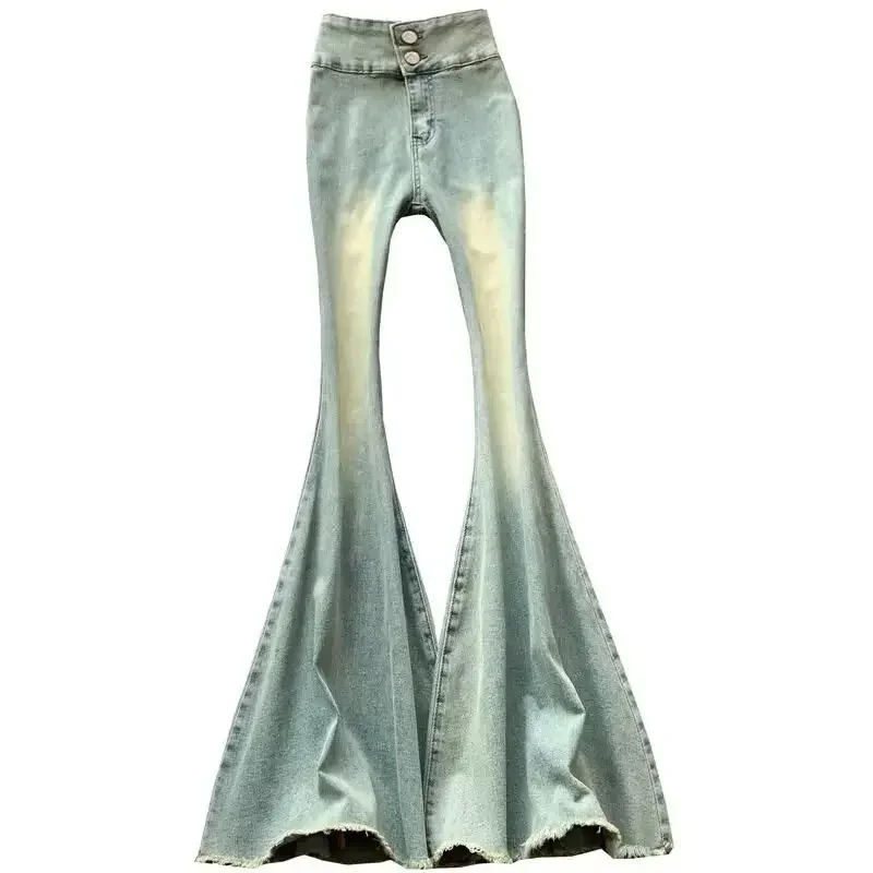 Jeans da donna alla moda alla moda gambe larghe pantaloni in Denim con frange sfumate a vita alta nuovo stile autunnale Casualwear 4